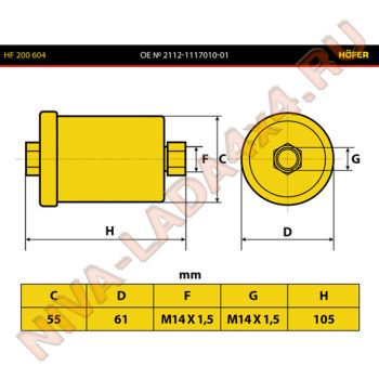 Фильтр тонкой очистки топлива НИВА 21214 инжектор 2112-1117010 Hofer HF 200 604