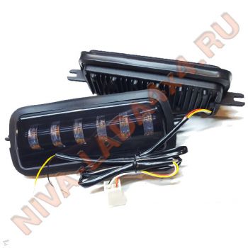 Подфарник НИВА 21214-3712010 / 21214-3712011 LED ЛИНЗЫ 6шт. ДХО свет, динамичный указатель поворотов 055-YW