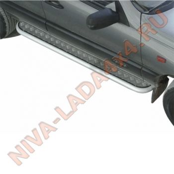 Защита порогов НИВА-Шевроле ТС-0110 с алюминиевым листом 2123 до 2009 серебро