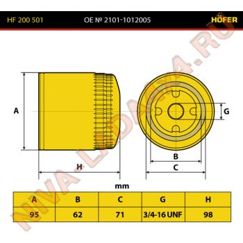 Фильтр масляный НИВА 2101-1012005 Hofer HF200501