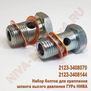 Набор для крепления шланга высокого давления ГУРа НИВА Болты 2123-3408070; 2123-3408144 с медными шайбами