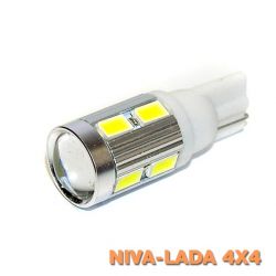 Лампа W5W белая светодиодная SMD-10 + линза (безцокольная)